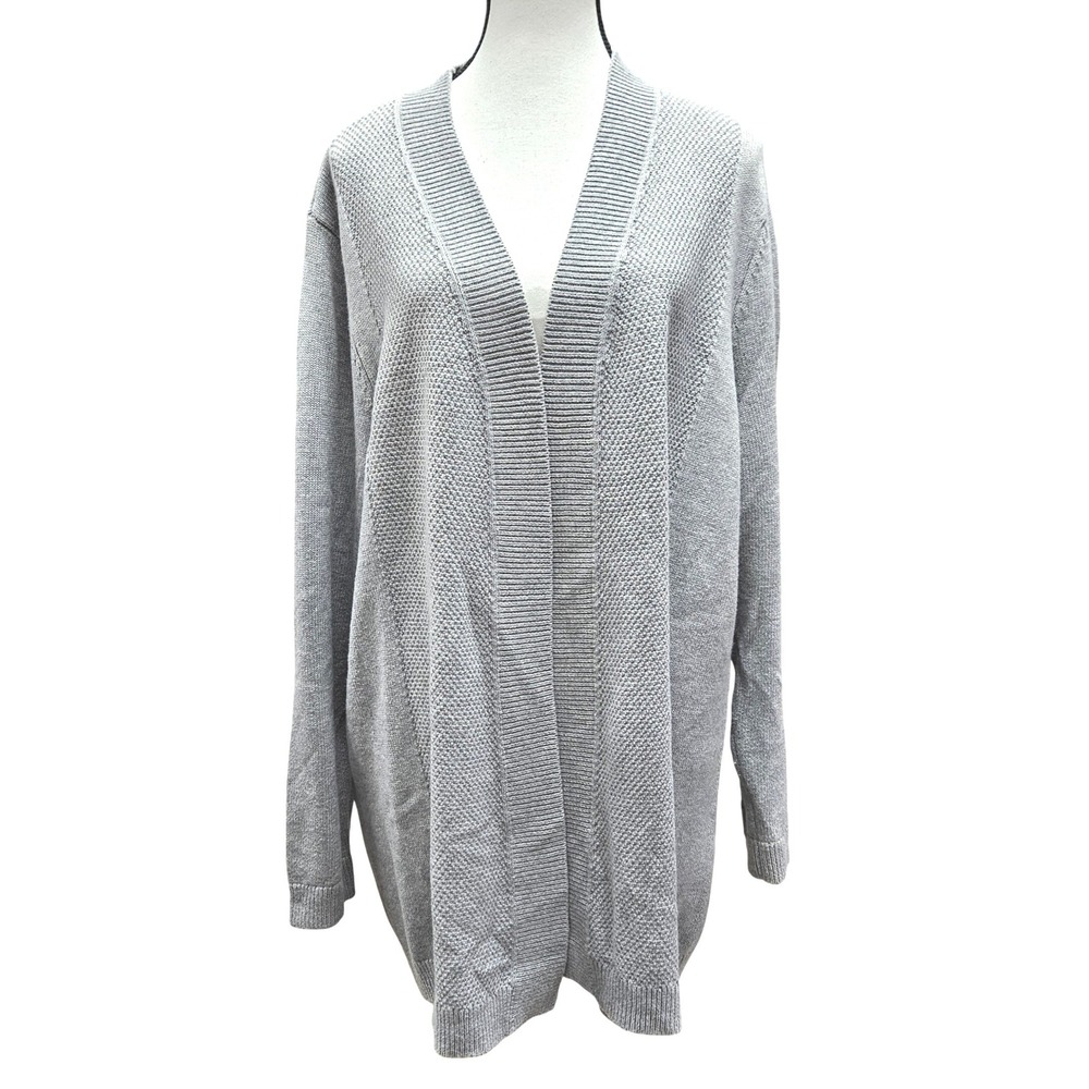 Talbots Cardigan Sweater Women 3X Gray Angora Blend Open Front Knit Quiet Luxury